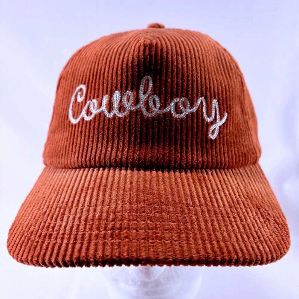 American Needle Embroidered Cowboy Script Terra Cotta Corduroy Snapback Hat NWT
